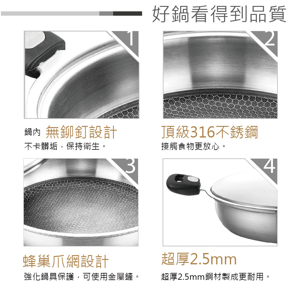 Le idea│PERFECT Jinzhi 316 stainless steel patented non-stick pan with lid IH 28cm