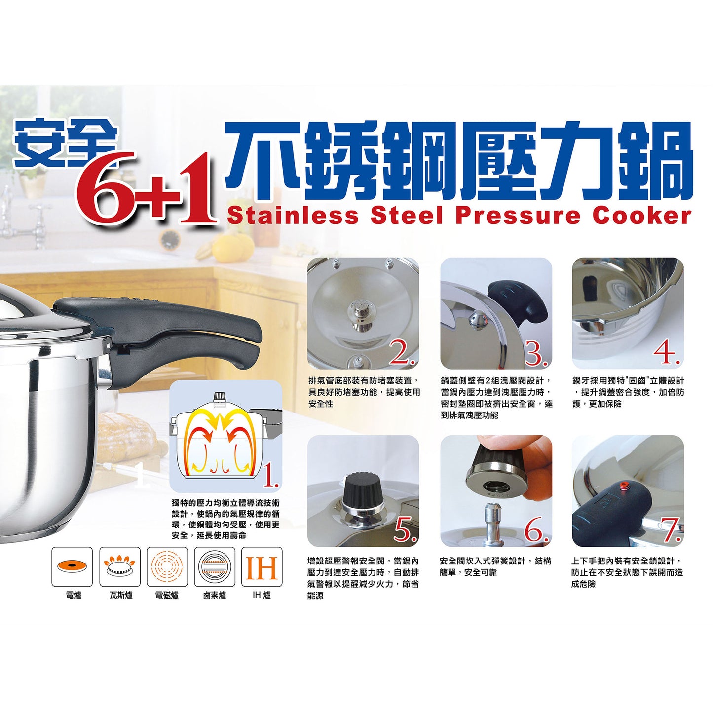 Le idea│Miyaco 304 stainless steel 6+1 safety pressure cooker stock pot