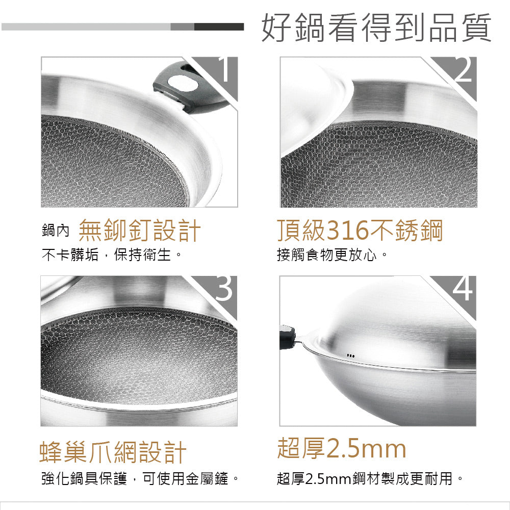 Le idea│PERFECT Jinzhi 316 stainless steel patented non-stick wok with lid