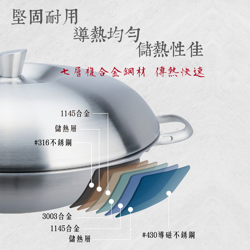 Le idea│Miyaco elegant 316 stainless steel seven-layer composite gold wok IH