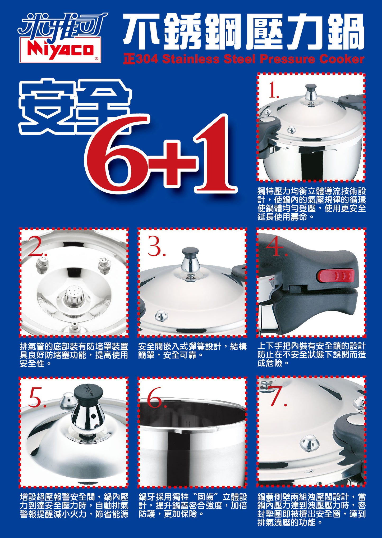 Le idea│Miyaco 304 stainless steel 6+1 safety pressure cooker stock pot