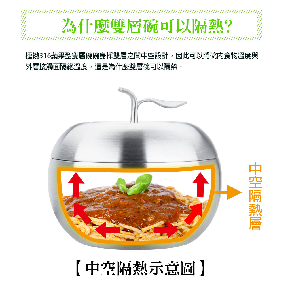 Le idea│PERFECT stainless steel bowl ultimate 316 apple-shaped double-layer bowl 16cm with lid