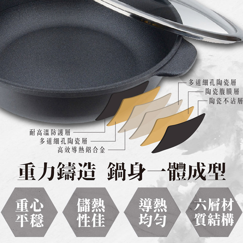 Le idea│Miyaco far infrared ceramic non-stick deep pan shovel can be used without lid