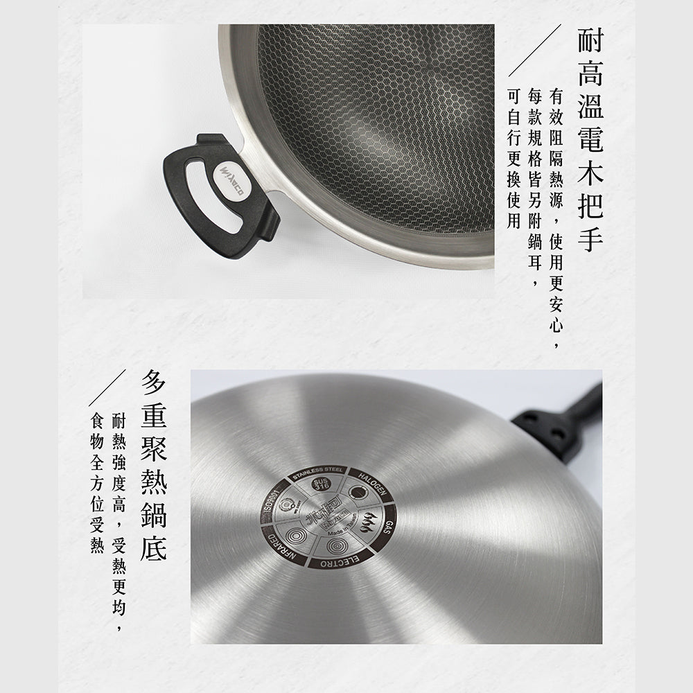 Le idea│Miyaco new 316 stainless steel mesh non-stick wok honeycomb non-stick wok with lid