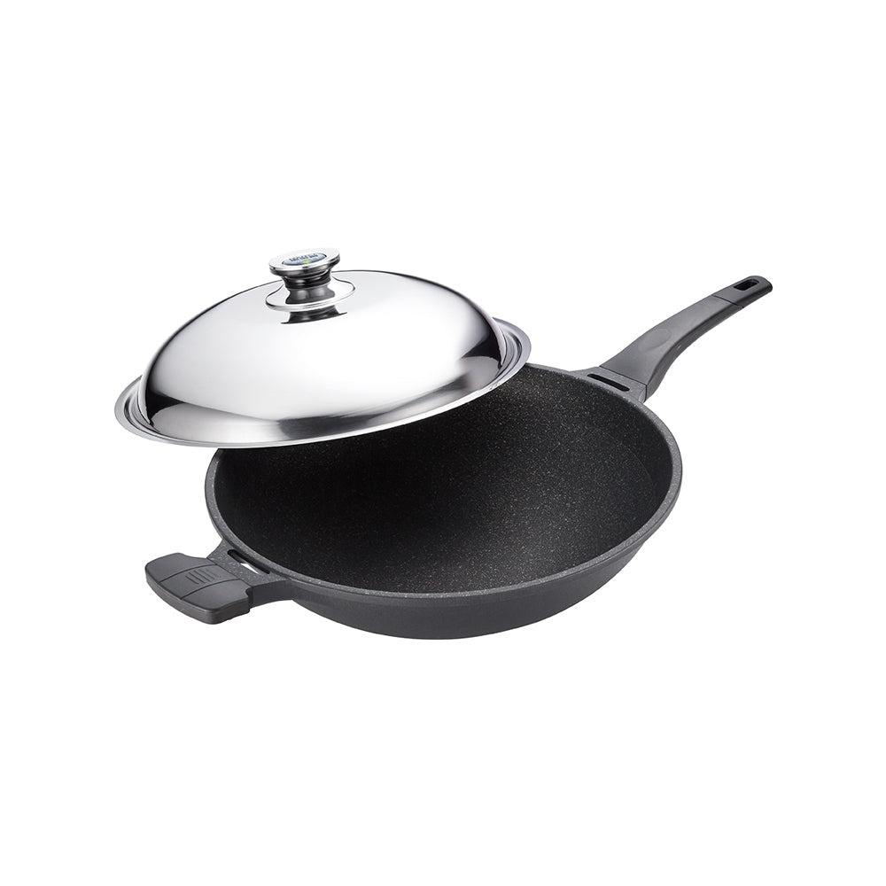Le idea│PERFECT Japanese-style black gold steel wok non-stick wok with lid