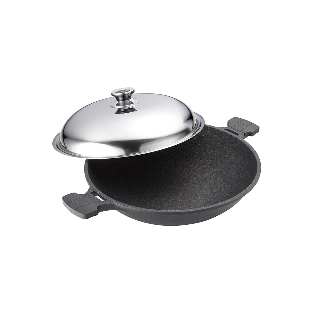 Le idea│PERFECT Japanese-style black gold steel wok non-stick wok with lid