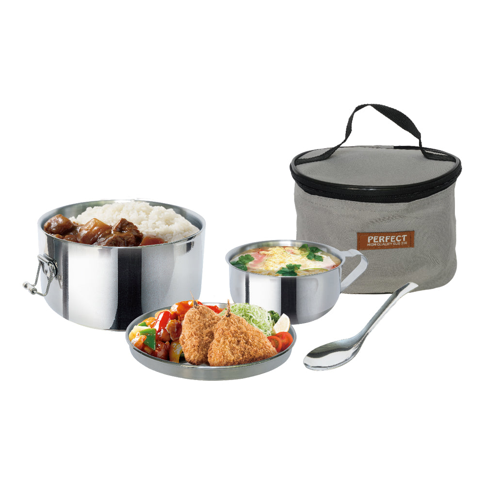 Le idea│PERFECT ultimate 316 stainless steel insulated round lunch set lunch box lunch box with carrying bag
