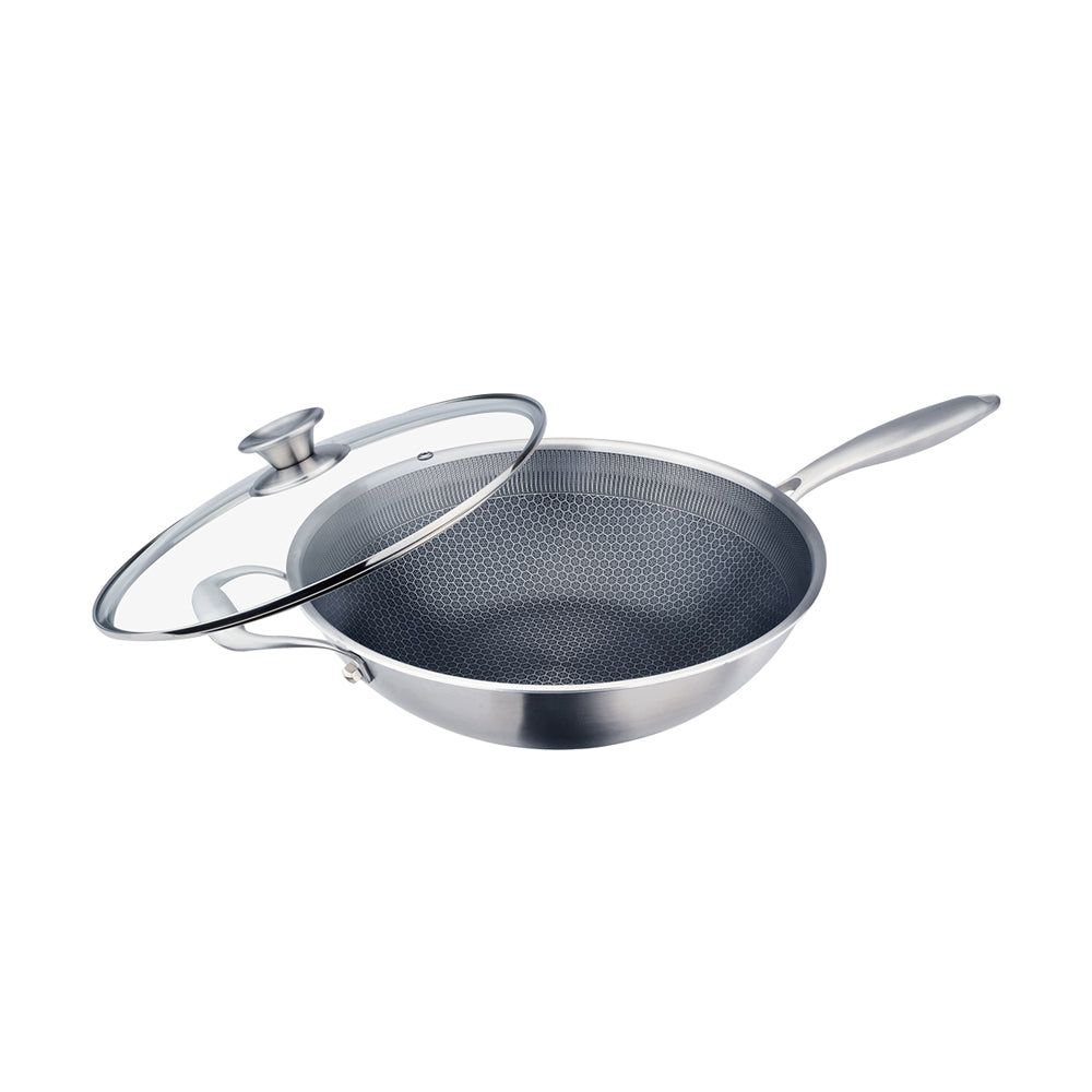 Le idea│PERFECT titanium crystal honeycomb non-stick wok 316 stainless steel eight-layer composite gold with lid