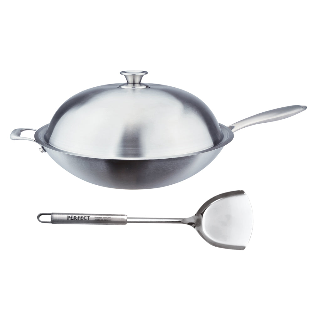 Le idea│PERFECT titanium crystal honeycomb non-stick wok 316 stainless steel eight-layer composite gold with lid