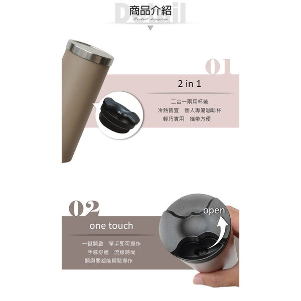 Le idea│PERFECT ultimate 316 stainless steel vacuum double lid coffee cup straight drinking cup