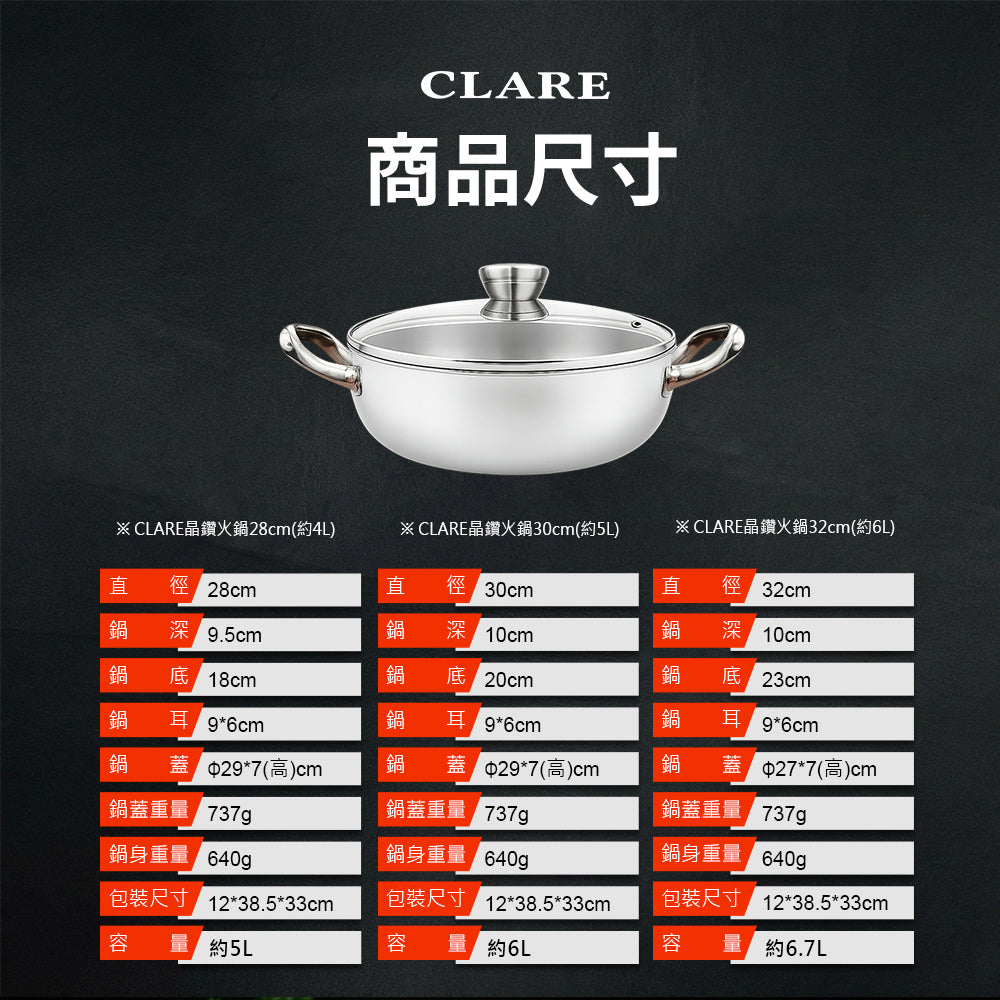 Le idea 樂德兒│CLARE 白金鋼 304 複合金 萬用火鍋 不鏽鋼湯鍋