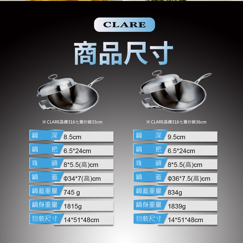 Le idea│CLARE 316 stainless steel seven-layer composite gold wok with lid