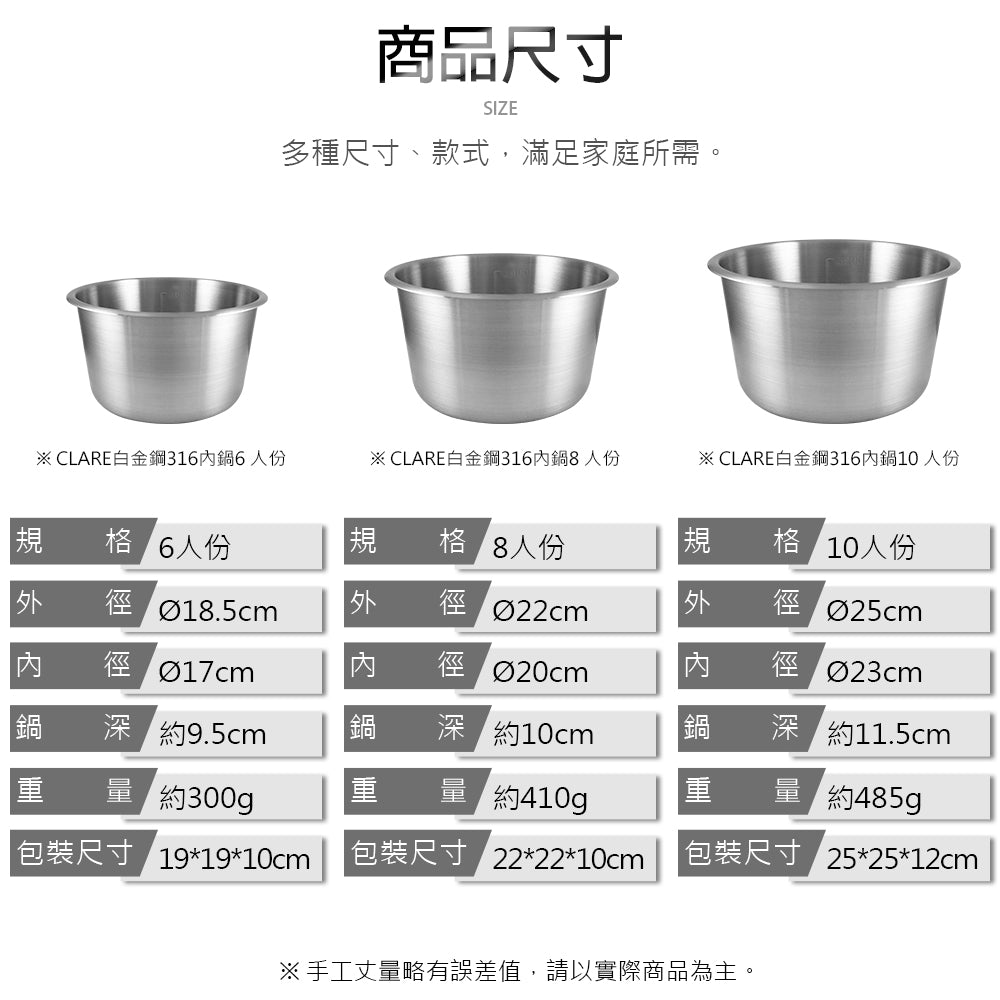 Le idea 樂德兒│CLARE 白金鋼 316不鏽鋼 內鍋 電鍋內鍋 湯鍋