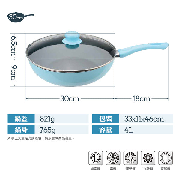 Le idea│PERFECT Japanese-style non-stick wok blue with lid IH