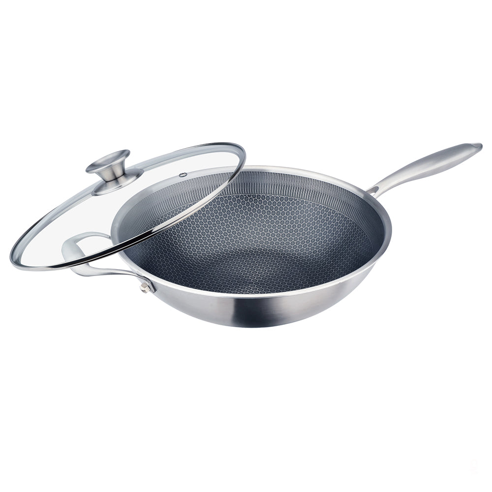 Le idea│CLARE 316 stainless steel non-stick wok honeycomb coated non-stick wok with lid