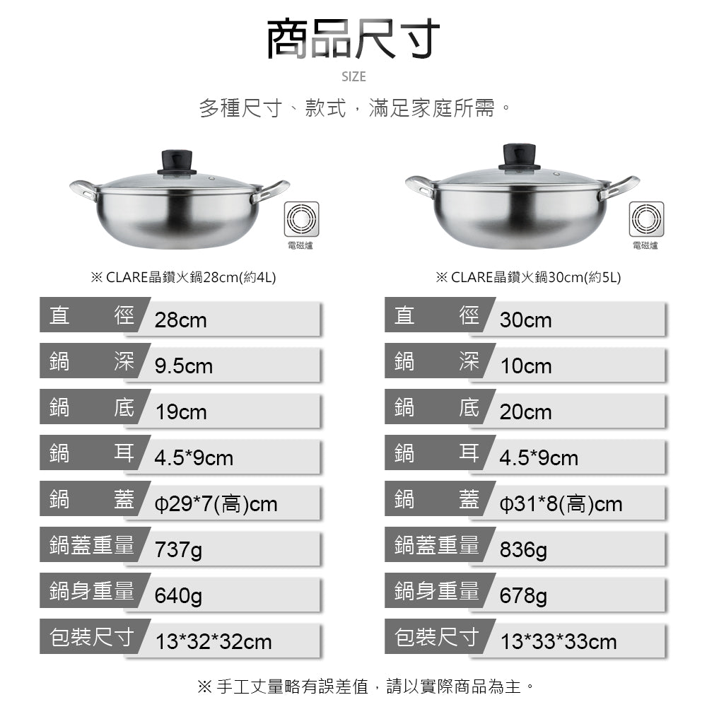 Le idea 樂德兒│CLARE 晶鑽 304不鏽鋼 萬用鍋 湯鍋 厚0.6mm 附蓋