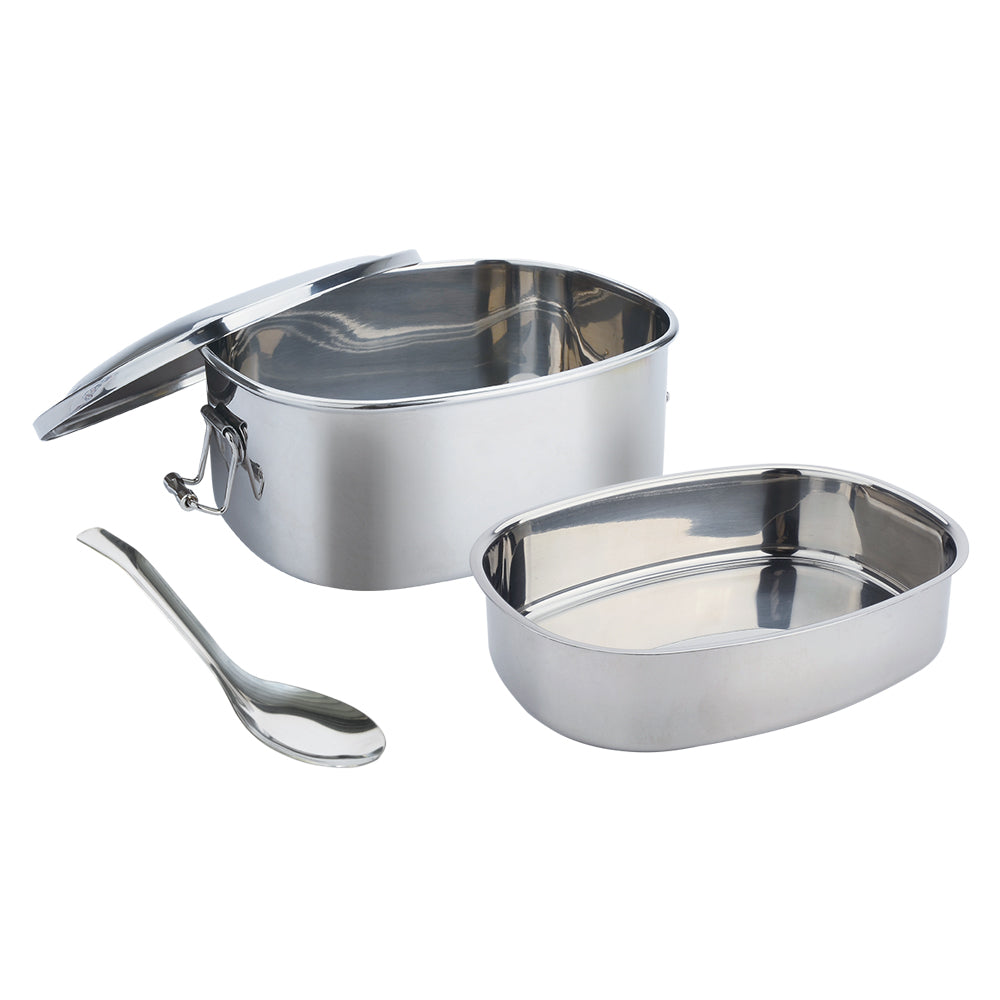 Le idea│CLARE 316 stainless steel double-layered square lunch box with free spoon