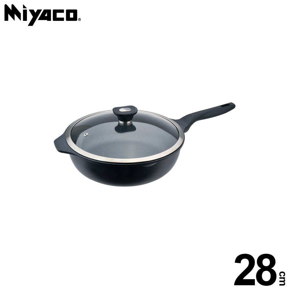 Le idea│Miyaco mineral rock cast non-stick deep frying pan flat frying pan IH with lid