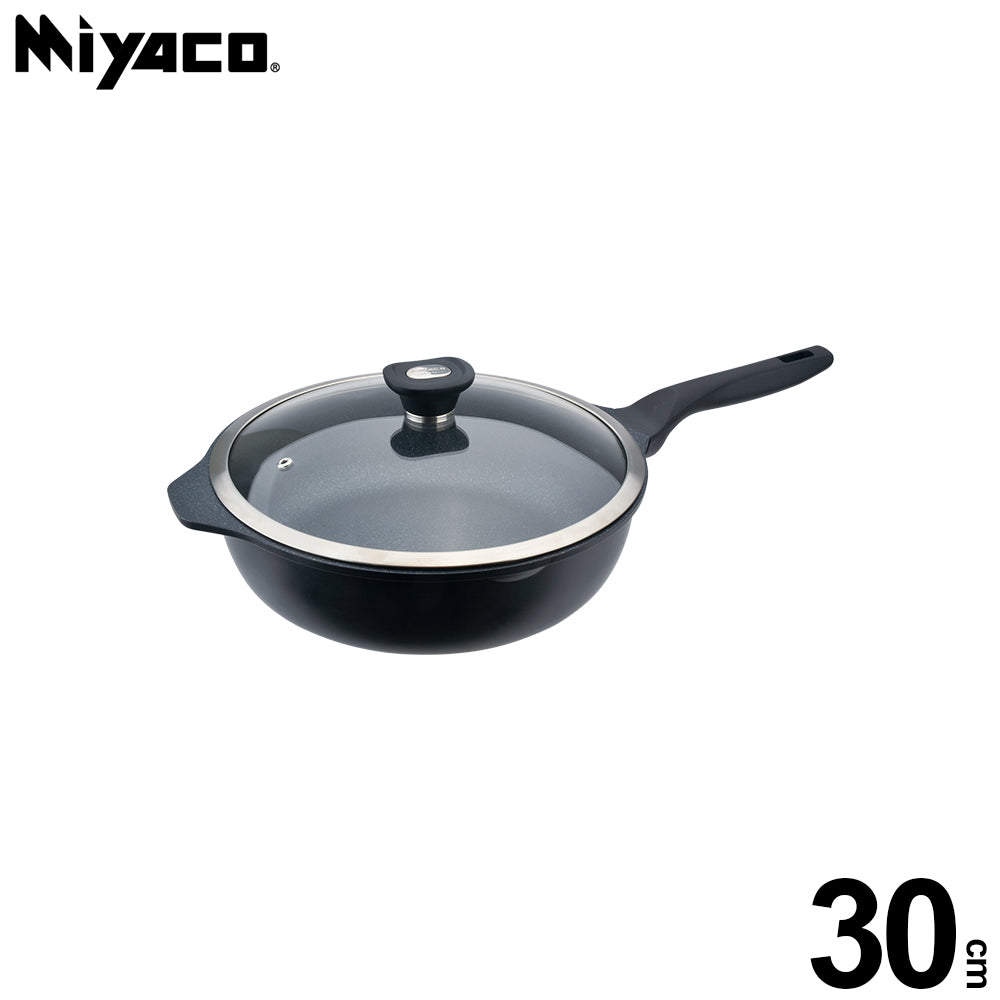 Le idea│Miyaco mineral rock cast non-stick deep frying pan flat frying pan IH with lid