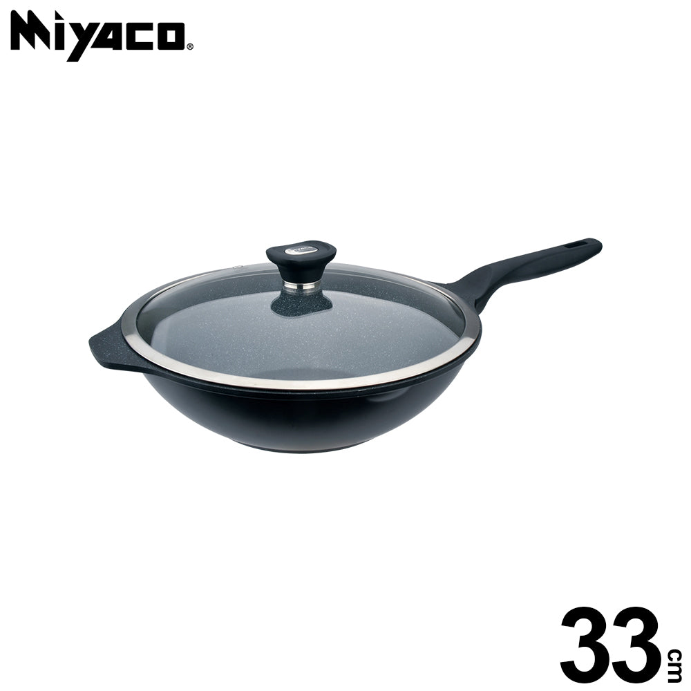 Le idea│Miyaco mineral rock cast non-stick deep frying pan flat frying pan IH with lid